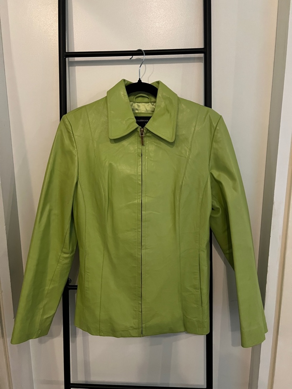 Women's Lime Green Leather Jacket with Zip Front